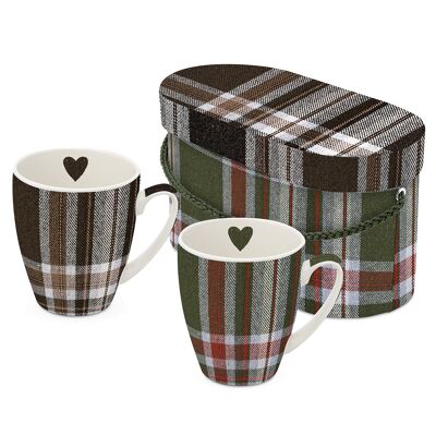 Check Green & Brown  2 Mug Set