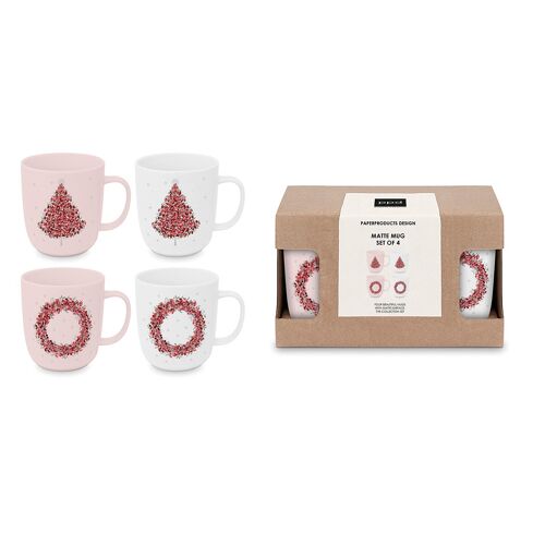 Christmas White & Rosé Matte Mug Set 4