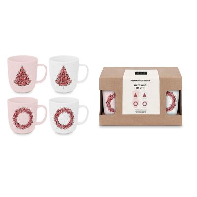Christmas White & Rose Matte Mug Set 4