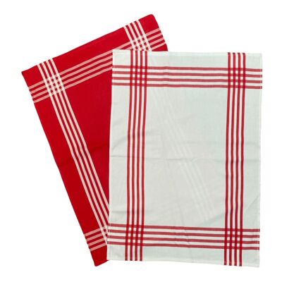 Duo assorted two-tone red striped tea towels 50 x 70