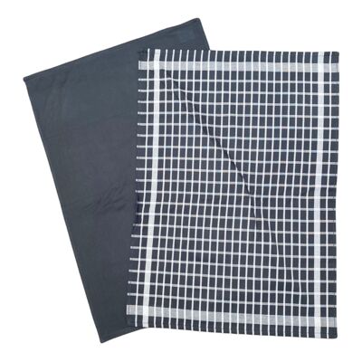 Duo assorted two-tone gray check tea towels 50 x 70