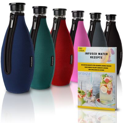 SODAZiP protective cover suitable for your SodaStream Crystal bottles + free infused water recipes (as an e-book) - blue