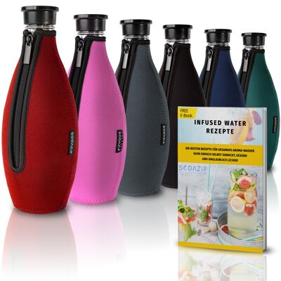 SODAZiP protective cover suitable for your SodaStream Crystal bottles + free infused water recipes (as an e-book) - red