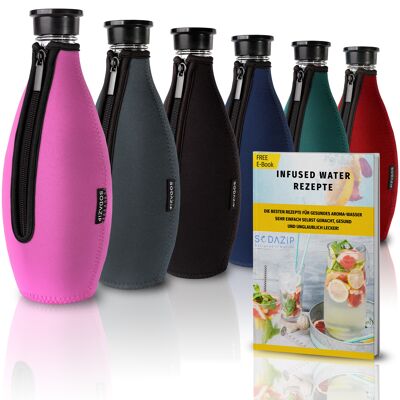 SODAZiP Schutzhülle passend für Deine SodaStream Crystal Flaschen + Gratis Infused Water Rezepte (als E-Book) - Grau