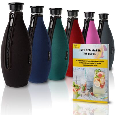 Housse de protection SODAZiP adaptée à vos bouteilles SodaStream Crystal + recettes d'eau infusée gratuites (sous forme d'e-book) - noir