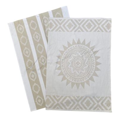 Duo assorted two-tone beige Sun tea towels 50 x 70