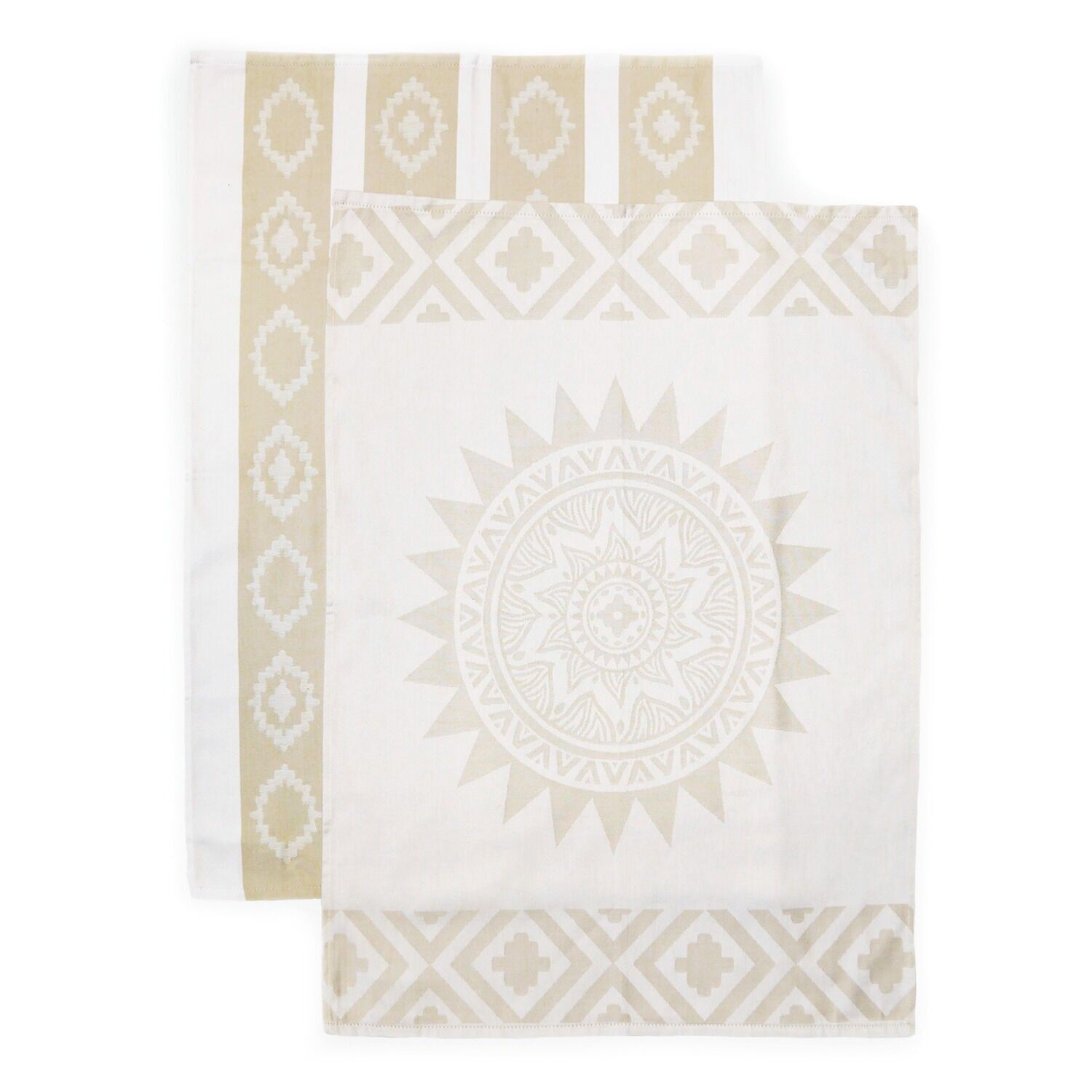 Set of 2 Duos of assorted two-tone beige Sun tea towels 50 x 70