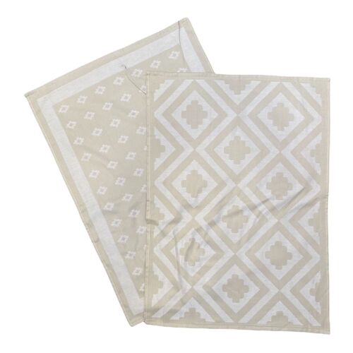 Duo torchons assortis bicolores beige Déco 50 x 70