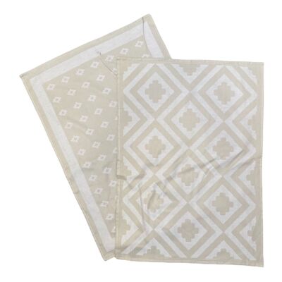 Duo assorted two-tone beige Deco tea towels 50 x 70