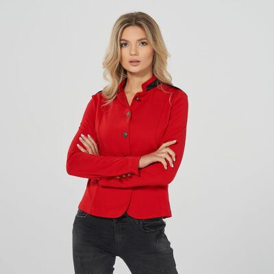 Blazer sweat look uniforme rouge avec détails en faux cuir