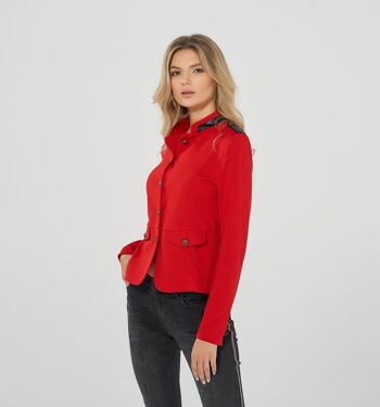 Blazer sweat look uniforme rouge avec détails en faux cuir 2