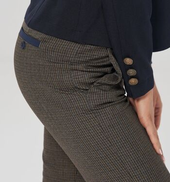 Pantalon de longueur cheville à motif à carreaux marron-bleu 3