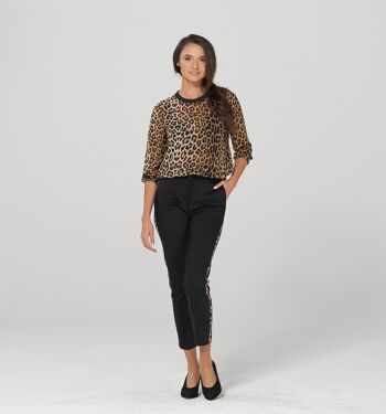 Pantalon slim longueur cheville noir à rayures léopard 2