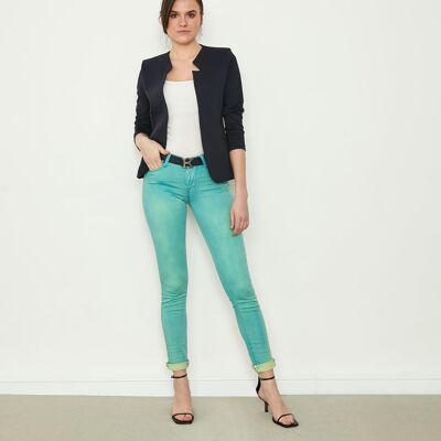 Cotton satin slim fit pants in summery turquoise with hand finish