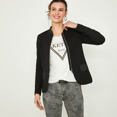 Sporty jersey blazer with zip, stand-up collar in a mix of materials