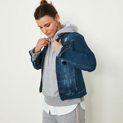 Klassische Taillierte Jeansjacke im Used-Look