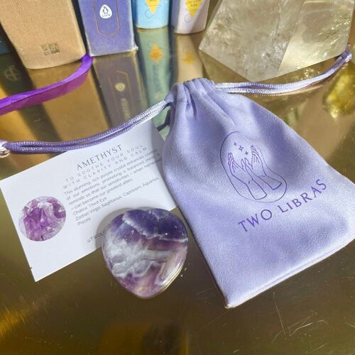 Amethyst Heart Worry Thumb Stone - Calm and Soothing