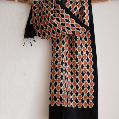 Handwoven narrow scarf made of Peace Silk / Eri Silk Orange - Wave
