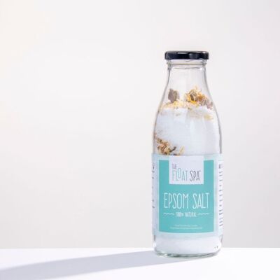 Botella de sal de Epsom con flores secas y aceites esenciales - limoncillo