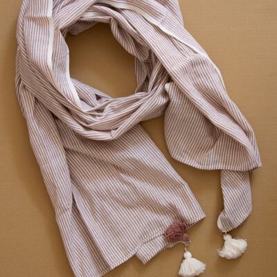 Pañuelo de verano tejido a mano en algodón orgánico, teñido vegetal - rayas