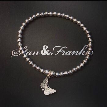 Bracelet de perles en argent sterling papillon 1