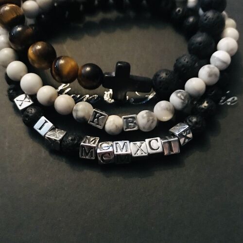 Personalised Men's Gemstone Bracelet - 0-6 - Obsidian