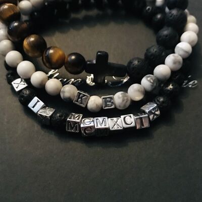 Personalised Men's Gemstone Bracelet - 7-12 - Obsidian