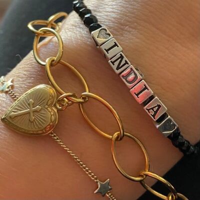 Pulsera de piedras preciosas personalizada - 7-12 letras/corazones - ónix negro