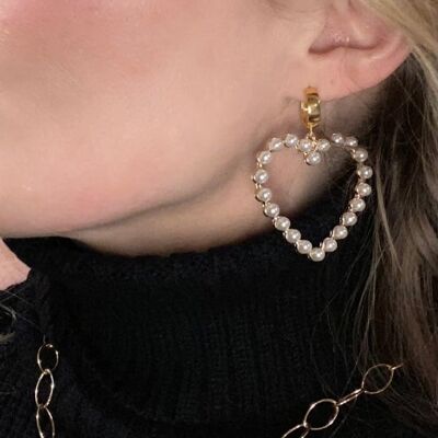 Pearl Heart Huggie Hoop Earrings