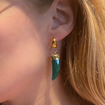 Green Onyx Tusk Huggie Earrings