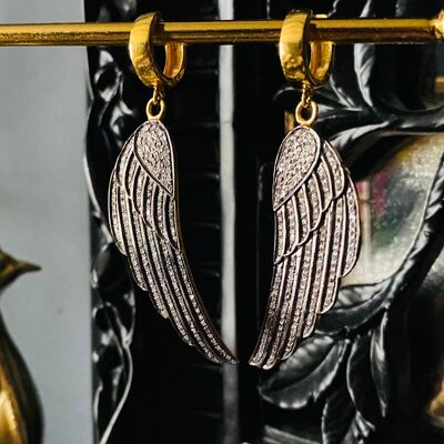 Diamond Wing Huggie Earrings - 24ct Vermeil and Gunmetal Rhodium