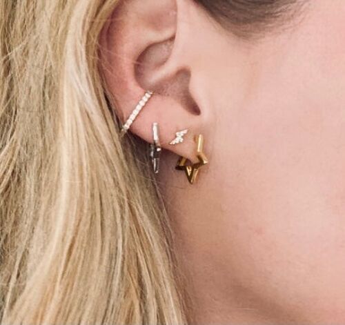 Star Huggie Hoop Earrings - Silver
