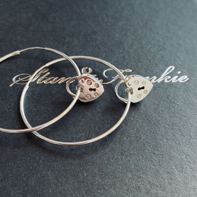 Heart Padlock Hoop Earrings - Silver M