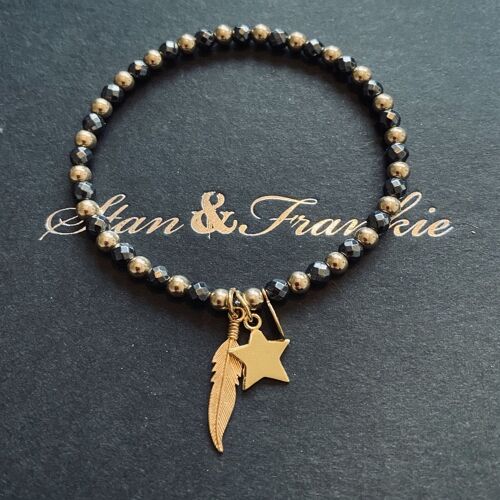 Feather & Star Hematite Gemstone Bracelet - Silver