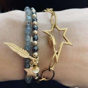 Bracelet en pierres précieuses hématite plume et étoile - Argent 2
