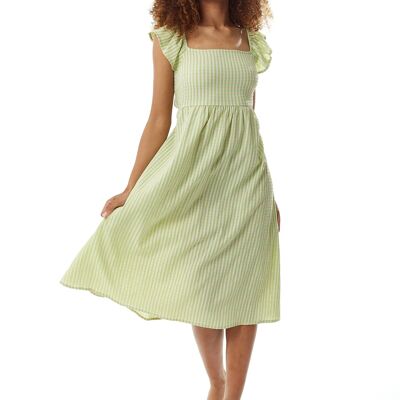 Liquorish Cut out back Midi Dress in Green and White Gingham