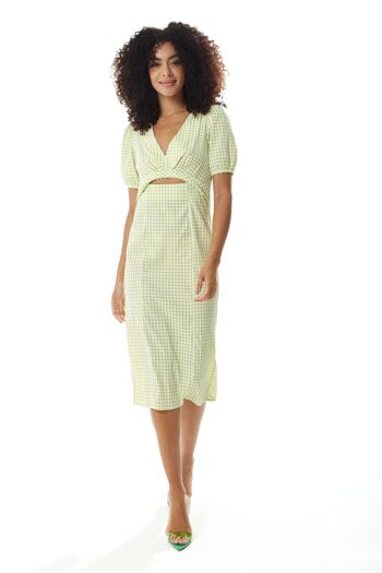 Robe mi-longue à découpes en vichy Liquorish en vert et blanc 2