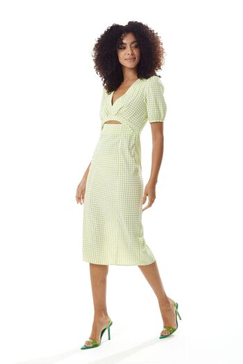 Robe mi-longue à découpes en vichy Liquorish en vert et blanc 3