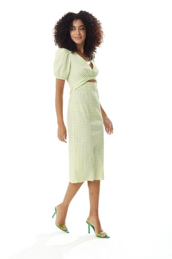 Robe mi-longue à découpes en vichy Liquorish en vert et blanc 24