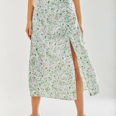 Liquorish Green Floral Midi Skirt