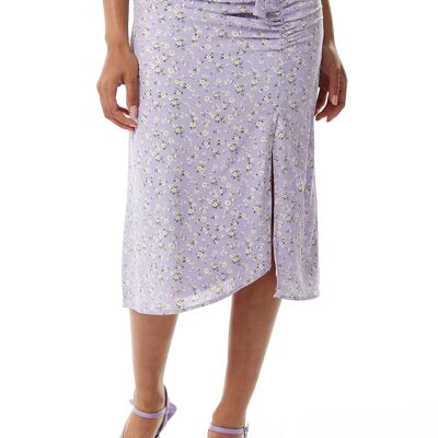 Liquorish Floral Midi Skirt in Lilac