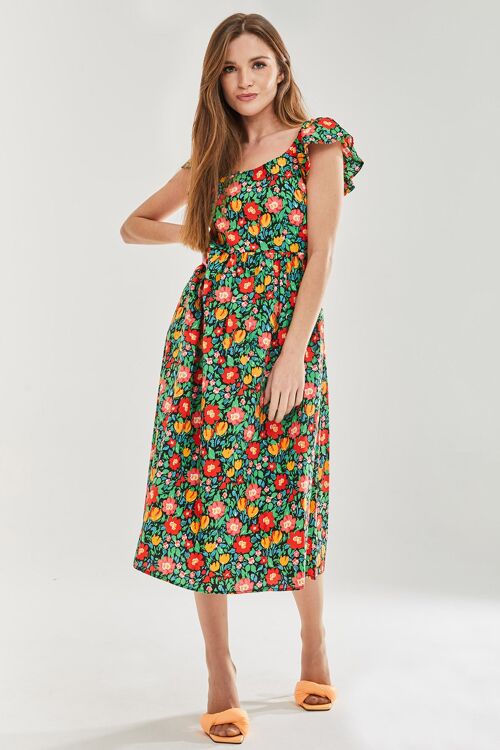 Liquorish Floral Print Cut Out Back Midi Dress