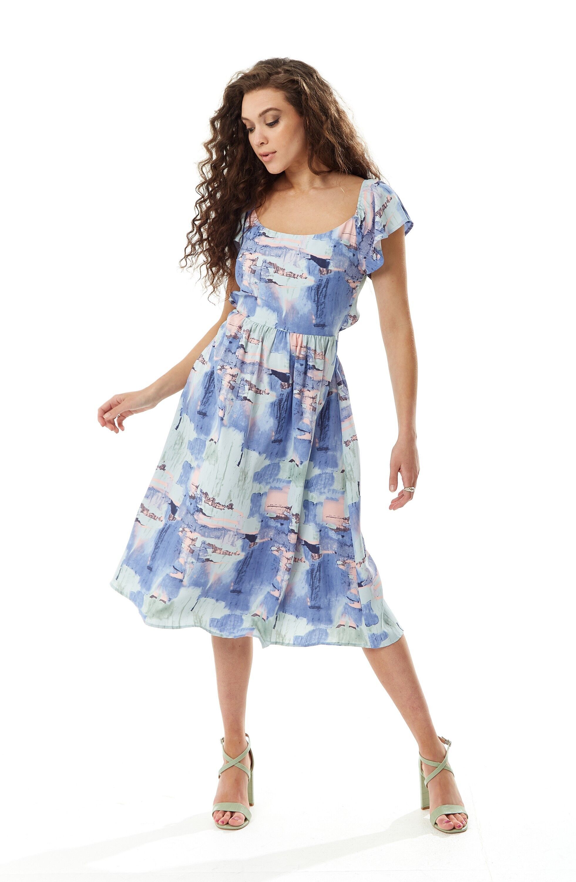 Abito midi con stampa astratta liquirizia ritagliata sul retro