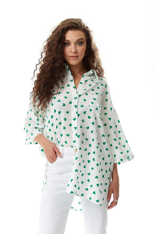 Liquorish Green Heart Print Shirt in White