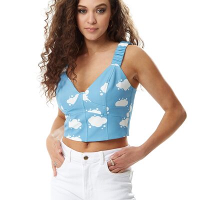 Liquorish Cloud Print Cropped Top in Blue