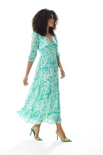 Liquorish Floral Maxi Robe en Mousseline de Soie en Vert et Blanc 19