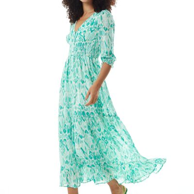 Liquorish Floral Maxi-Chiffon-Kleid in Grün und Weiß