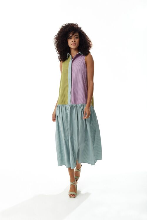 Liquorish Button up Front Midi Dress in Contrast Colours