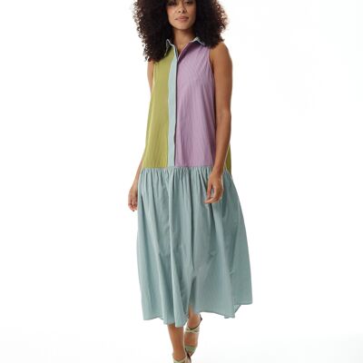 Liquorish Button up Front Midi Dress in Contrast Colours