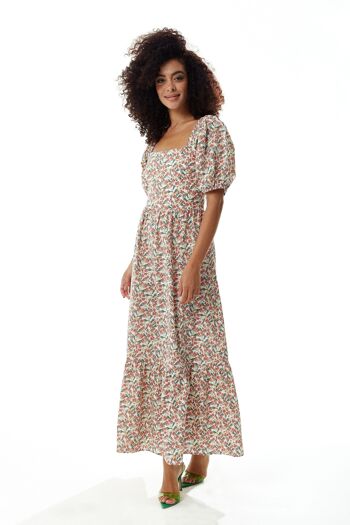 Robe Maxi Florale Rouge Liquorish avec Dos Découpé 2